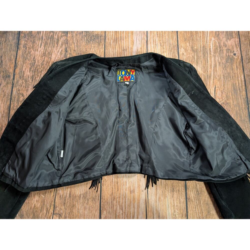 TONY LAMA Women's 14 Southwest Fringed Beaded Black Suede Leather Bolero Jacket - Picture 14 of 16